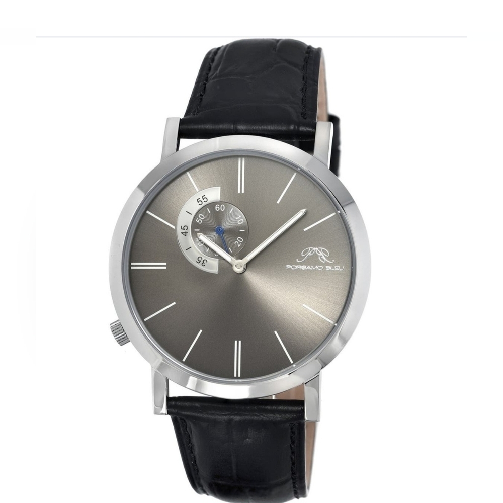 Porsamo Bleu Men's Watch Black Strap Silver Case Gray Dial
